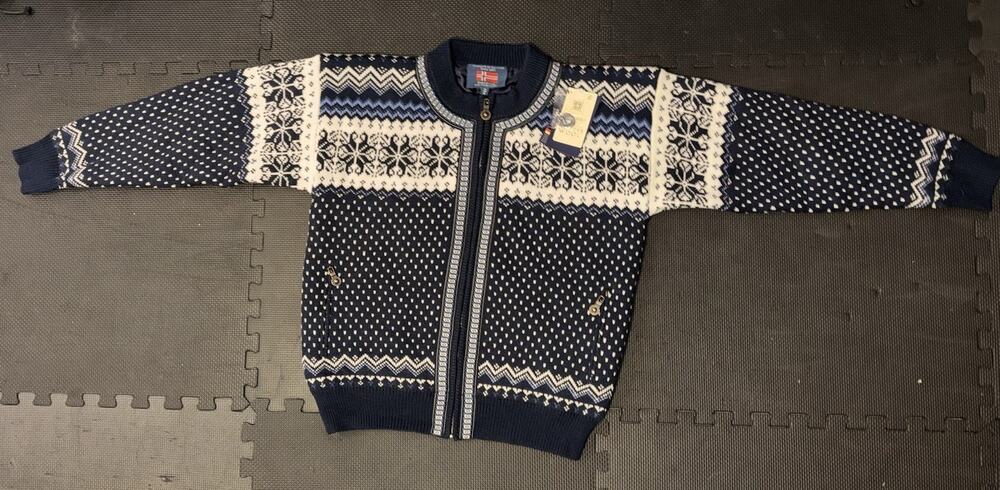 Windfjord Norway 100% Wool Full Zip Sweater Jacket Unisex Pocket Blue White NWT